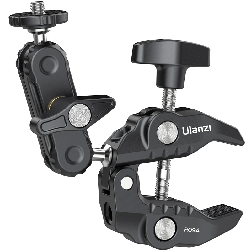 Ulanzi R094 Metall-Superklemme mit Doppelkugelkopf Magic Arm Klemme mit 1/4" 3/8" Loch für DSLR-Kamera Monitor Licht Mikrofonhalterung