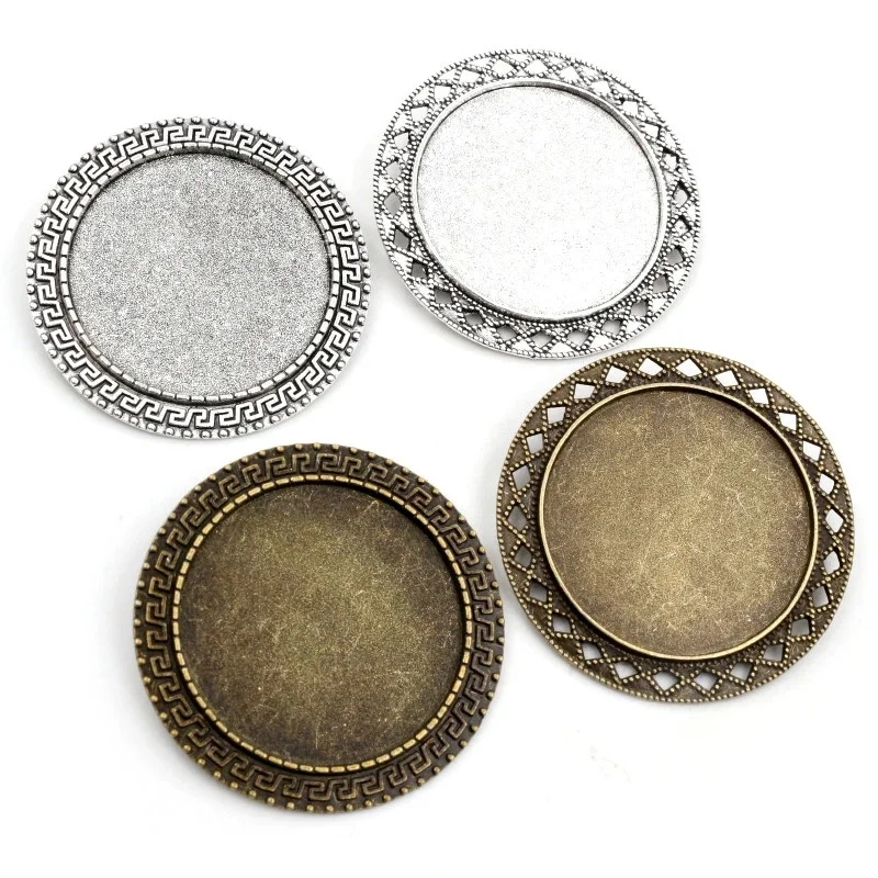 Nowa moda 5 sztuk 35mm wewnętrzna wielkość antyczny brąz i srebro platerowane broszka styl Cabochon baza ustawienie Charms wisiorek — zdjęcie 2