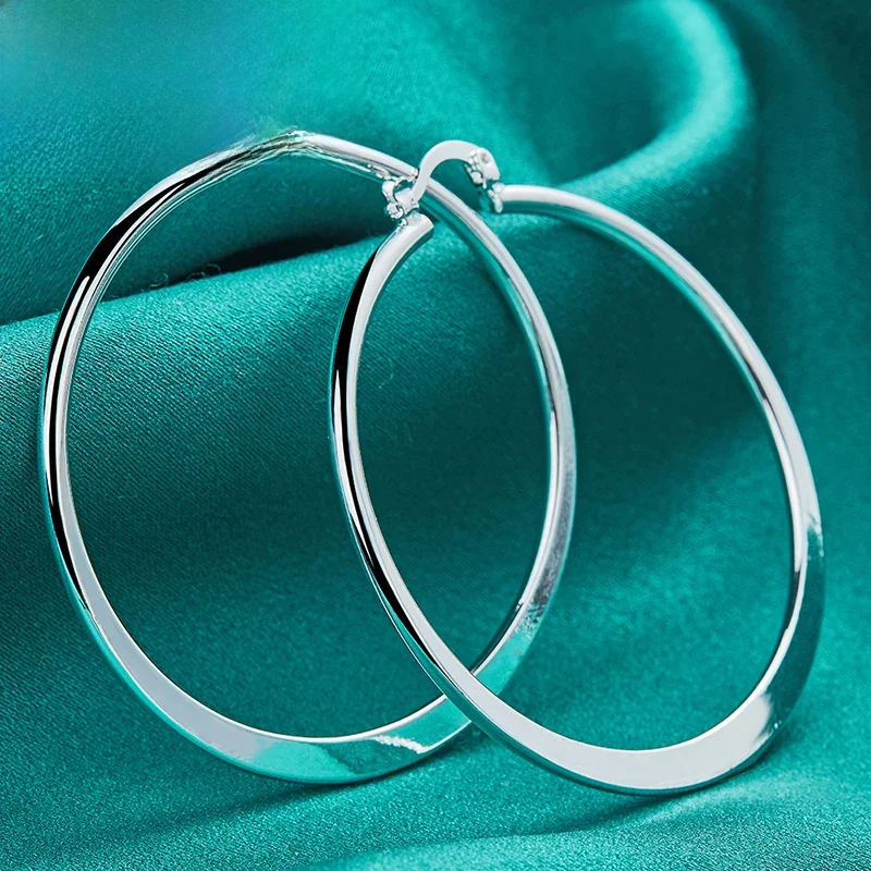 SHSTONE 925 srebro 55mm gładkie okrągłe kolczyki koła dla kobiet Party zaręczyny ślub prezent urodzinowy biżuteria — zdjęcie 2