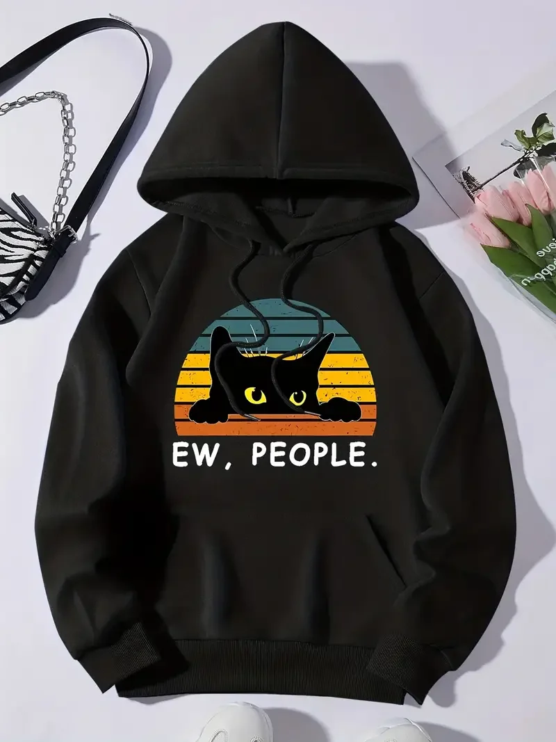 EW. People. Printed Hoodies For Women Fashion Fleece Hoody Creativity Pullover Sportwear Street Loose Sweatshirts Hoody