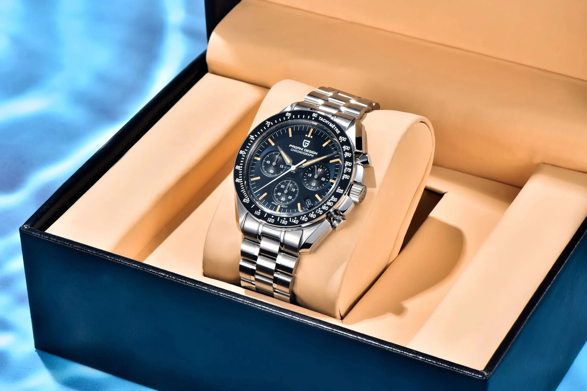 PAGANI DESIGN Neue Herren-Quarzuhr Goldene Monduhr Herren VK63 Speed Sport-Chronograph AR Saphir Leuchtend Lokaler Versand – Detail 9