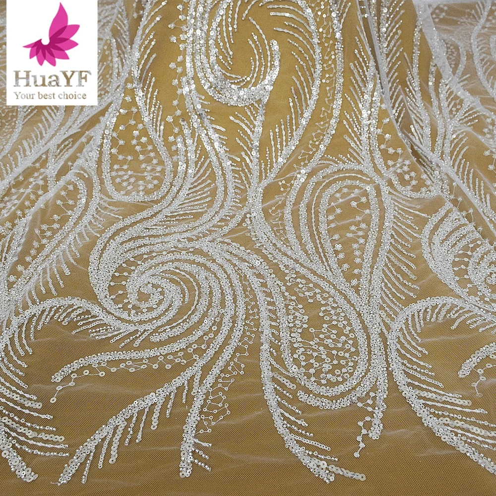 

High-quality Fashia Beaded Pearls Net Bridal Lace For Women Evening Party Fabric HY1961