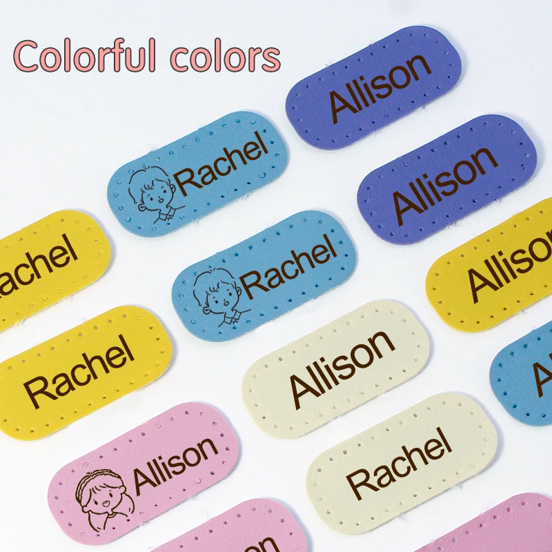 12Pcs 24*50MM Personalized Leather Name Labels Washable Iron On Tags Sicker Custom Handmade Clothing Fabric Label Sewing Logo