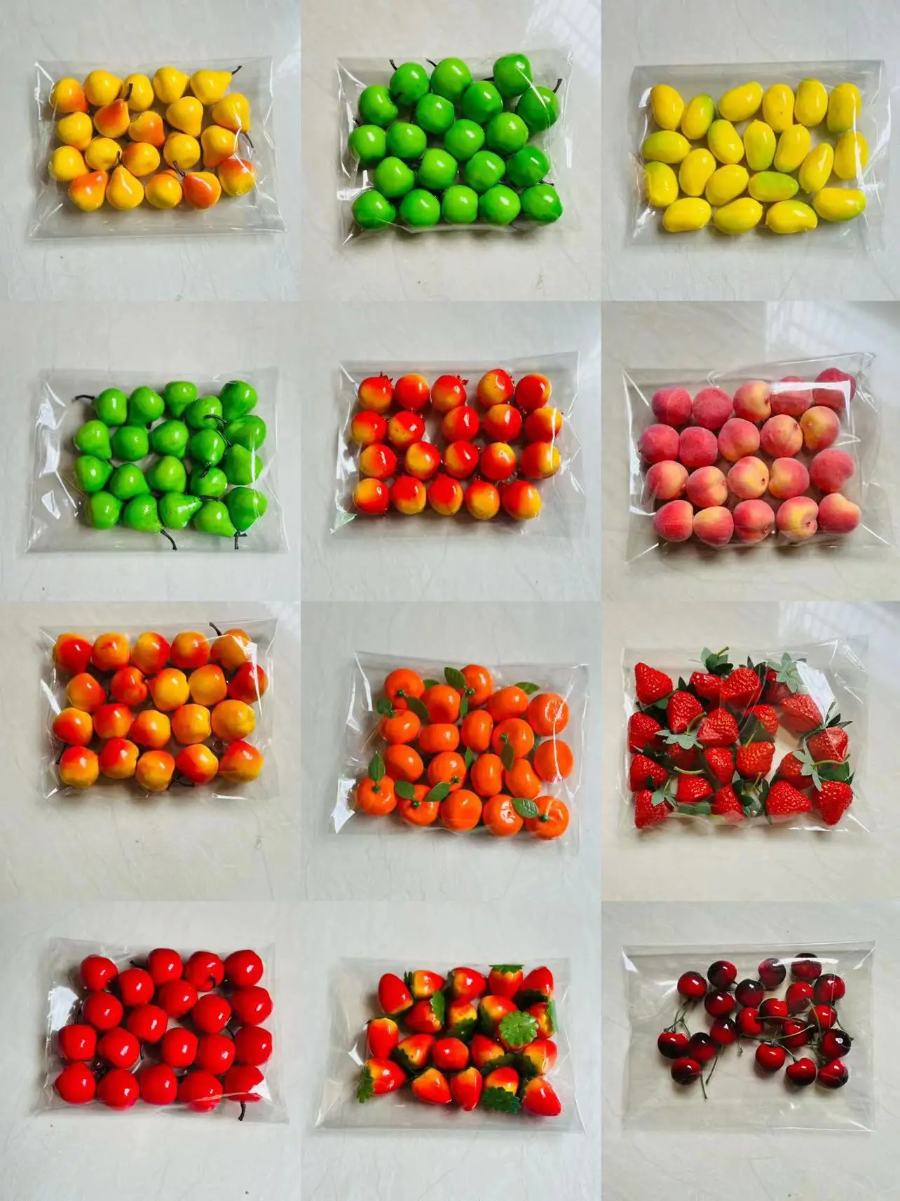 10 Stück Mini Künstliche Früchte und Gemüse: Apfel, Birne, Pfirsich, Banane, Orange, Zitrone, Paprika, Chili, Kartoffel, Tomate für Heim- und Küchendekoration – Detail 2
