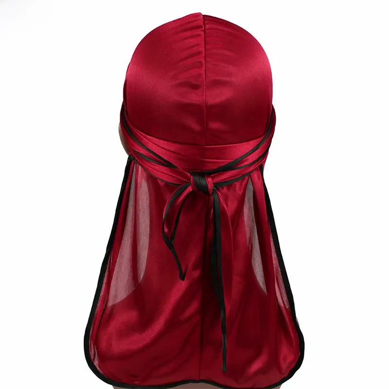 Nowe mody męska Satin Durags Biker nakrycia głowy czapka z czaszkami chustka mężczyźni Silky Durag Doo Rag Turban pałąk akcesoria do włosów — zdjęcie 2