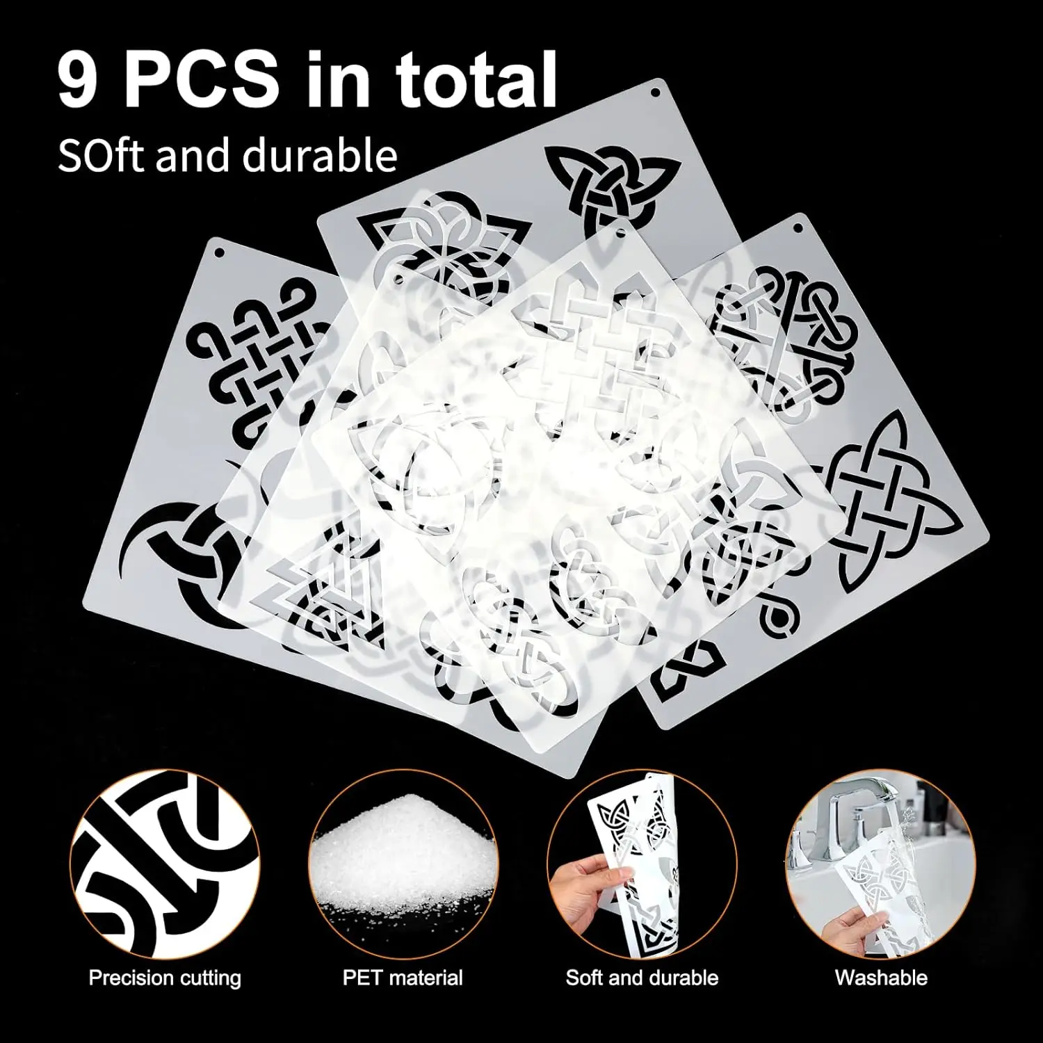 Celtic Knot Pattern Painting Stencil Set, 9PCS for DIY Craft