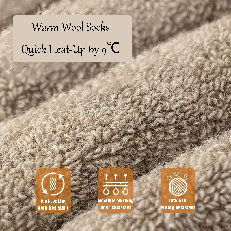양모 양말 2켤레, 남녀공용, 겨울 따뜻한 종아리 중간 양말, 양털 안감 두꺼운 캐시미어 긴 양말