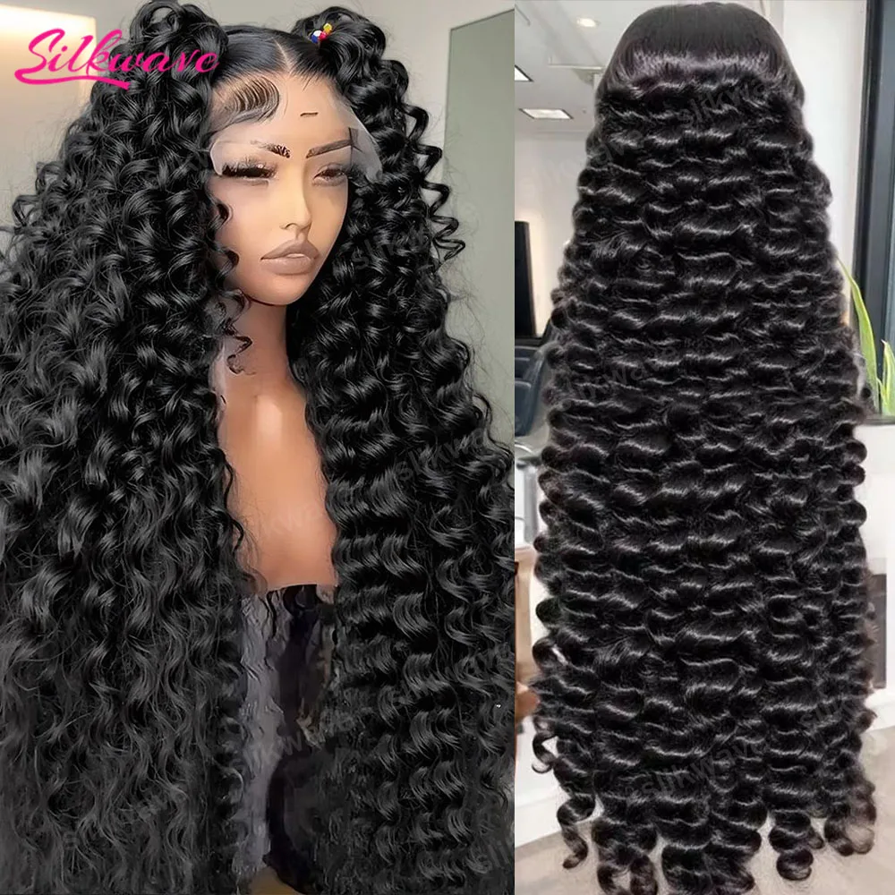 

40-дюймовый парик из натуральных человеческих волос с глубокими волнами, 13x4, 13x6, с кружевной передней частью, плотность 200, бразильский, натуральный черный, предварительно вычесанный