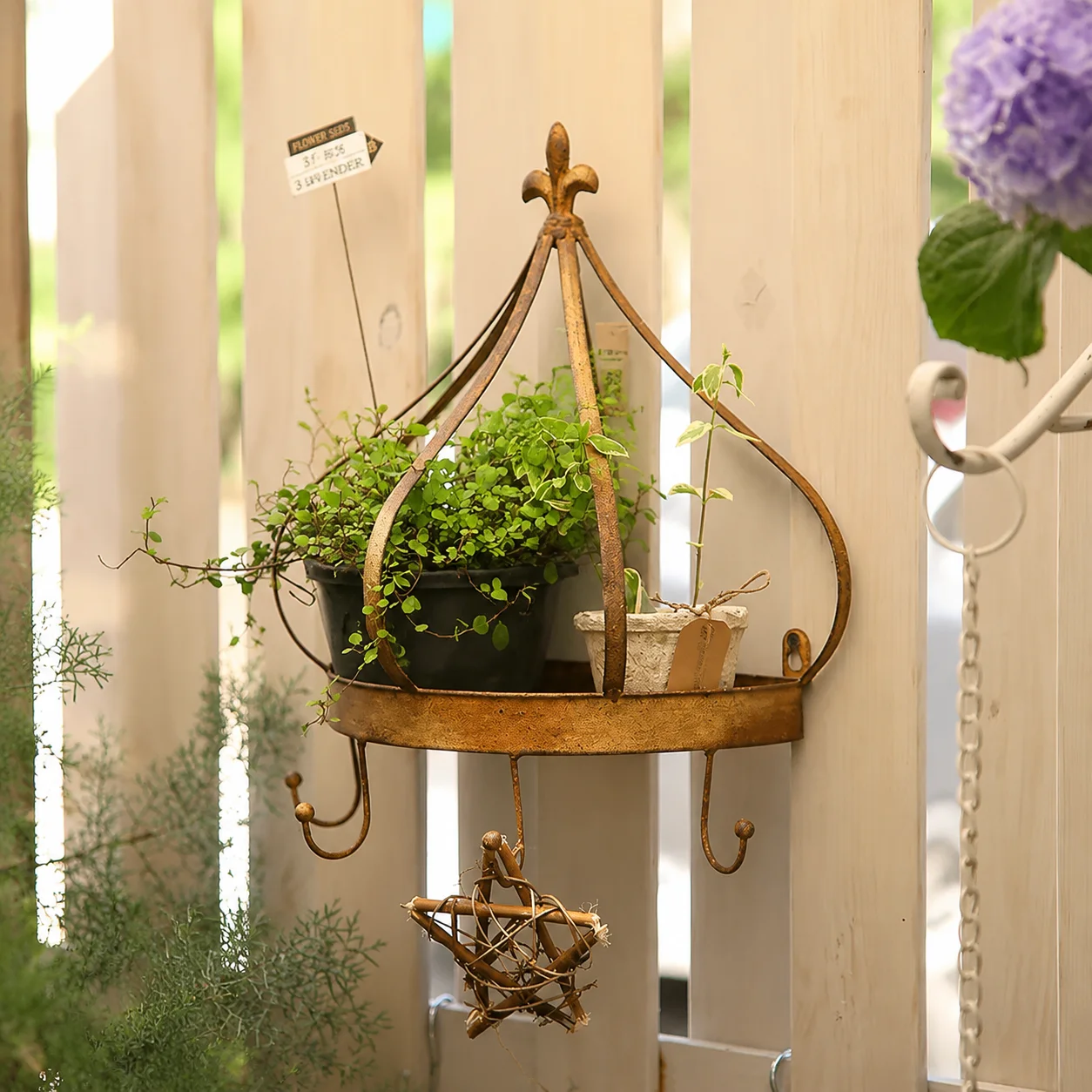 Vintage Crown Wall Shelf, Rustic Iron Half-Round Decorative Display Rack with Hooks, Antique Bronze Finish