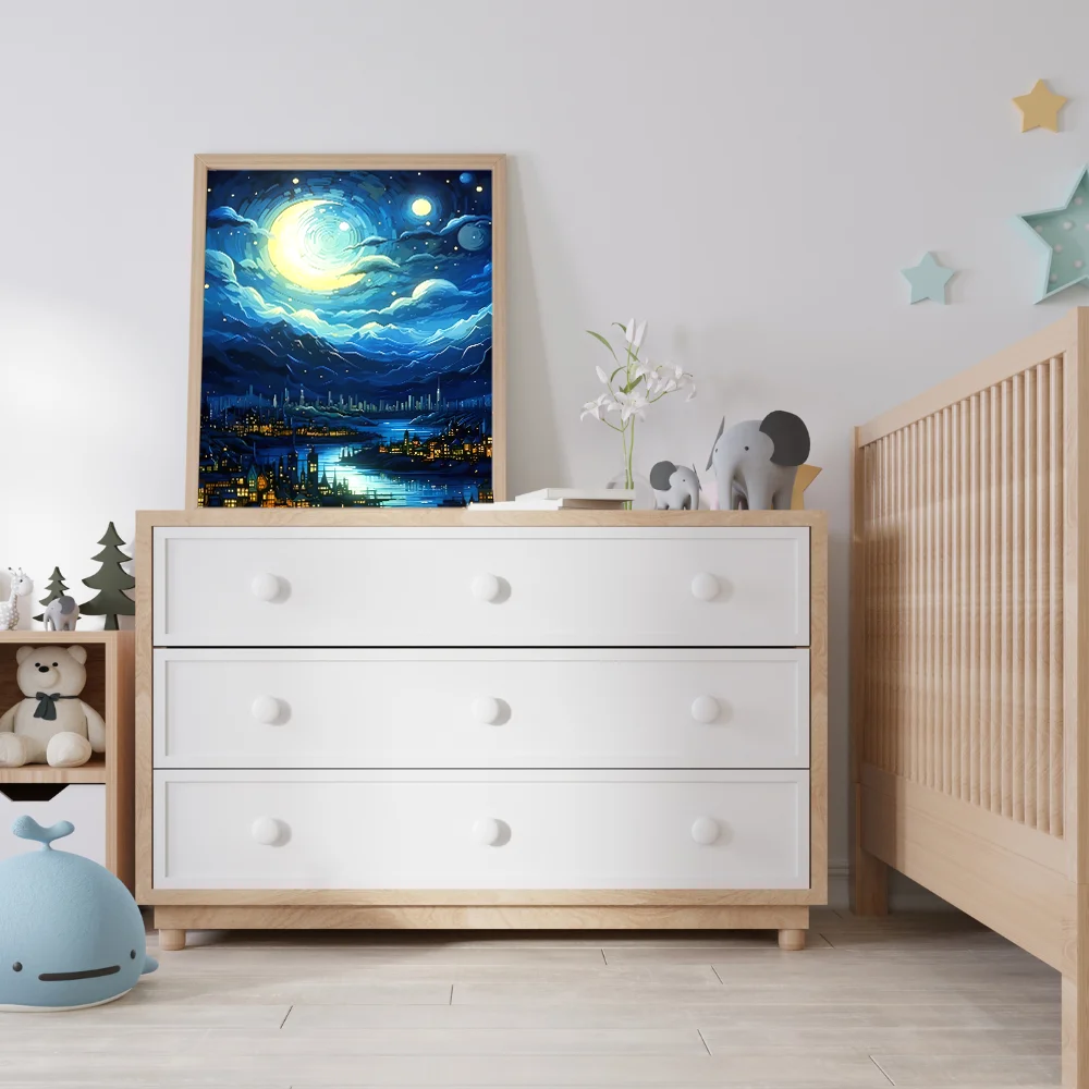 Van Gogh Art Anime LED Night Light - 3 Colors USB Dimming Mood Light, Wooden Photo Frame Home Decor Gift, Perfect for Bedroom