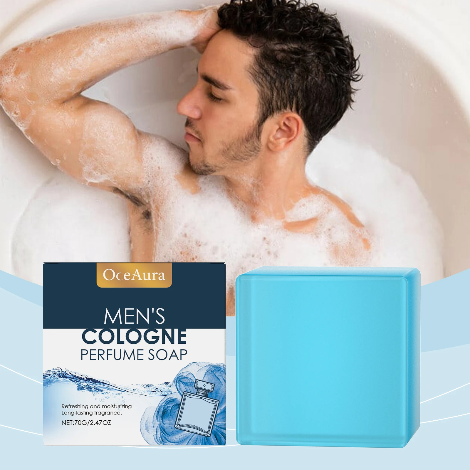 Oceaura 70g Men's Cologne Bath Soap Gentle Cleanse Body Exfoliating Skin Refreshing Non Greasy Men Shower Care Perfume Soap