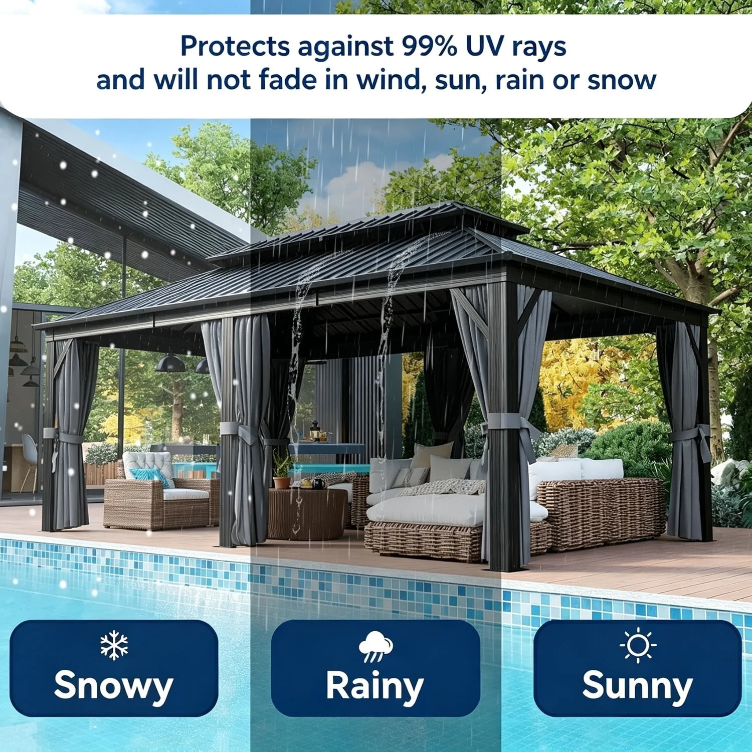 12x10ft 20x12ft Hardtop Gazebo Double Roof Metal Pergola Canopy Shelter with Mosquito Netting Curtains Patio Awning for Backyard Deck