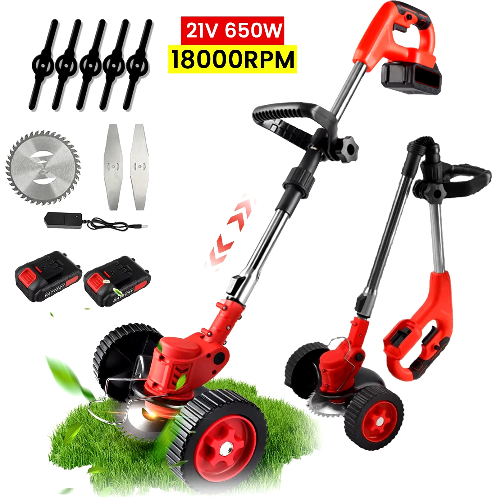 21V Electric Adjustable Cordless Lawn Mower Blades Lightweight Push Garden Grass Trimmer Cutter  Power Tools For Makita Battery