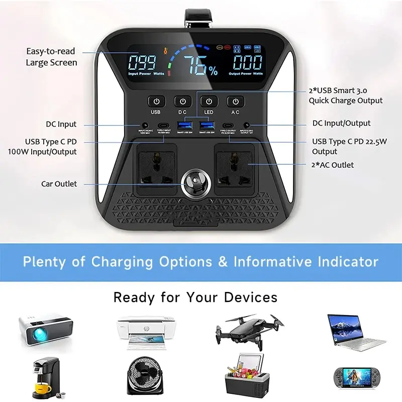 Estación de energía portátil de 1000W ,220V, batería Lifepo4 para viaje de Camping, onda sinusoidal pura