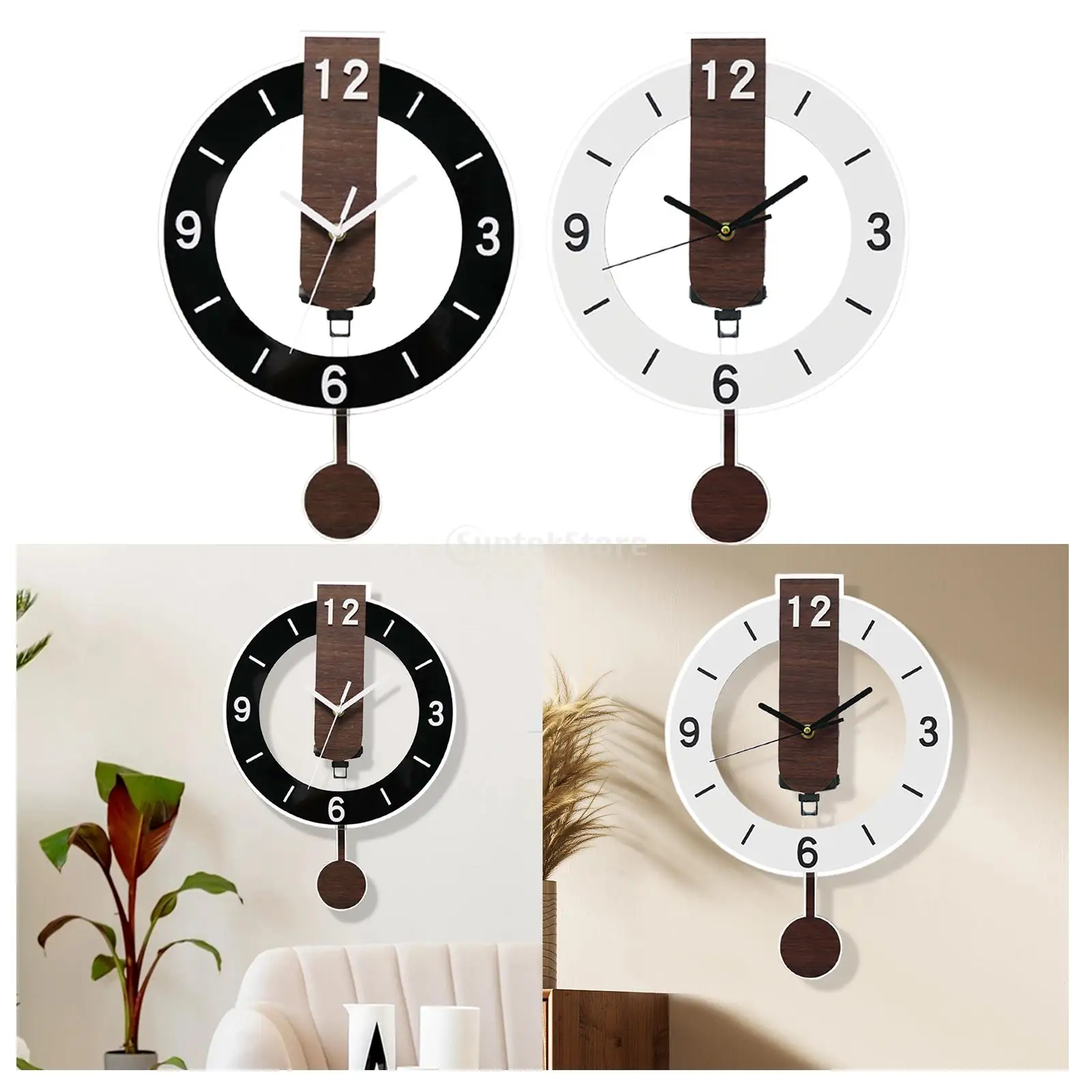 

Round Acrylic Living Room Home Decor Digital Clocks Modern Design Simple Style Wall Clock Swinging Pendulum Bedroom Ornament