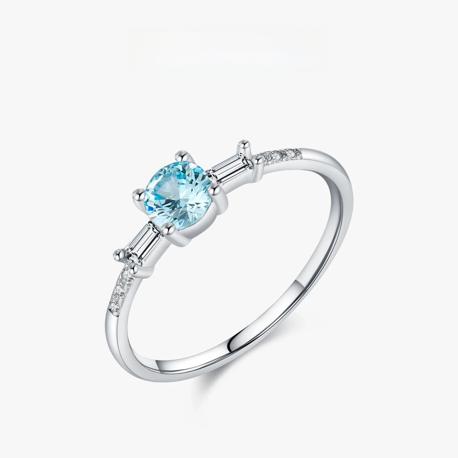 MODIAN 925 Sterling Silver Classic Round Light Blue Cubic Zirconia Pierścionki dla kobiet Rocznica ślubu Drobna biżuteria Prezenty — zdjęcie 2