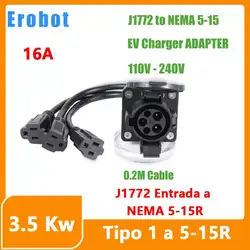 Erobot SAE J1772 Type1 Inlet To NEMA 5-15R EV Charger Adapter With 0.2M Cable For E-Bike/ESK8/e-Scooter/One Wheel In USA