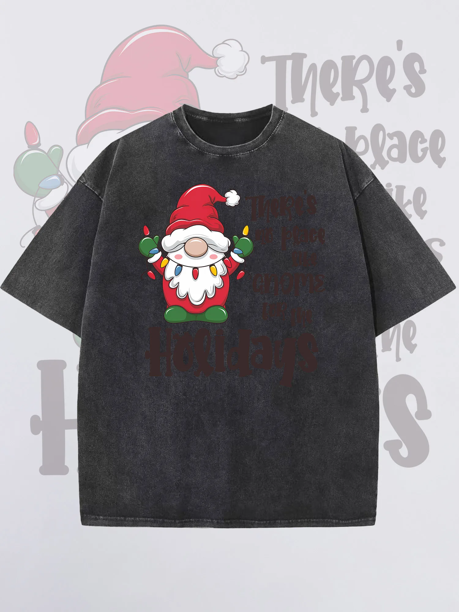 

Men's T-Shirts Merry Christmas Printed Black Short-Sleeved Round Neck Loose Summer 100% Cotton Acid-Washed Finish Christmas