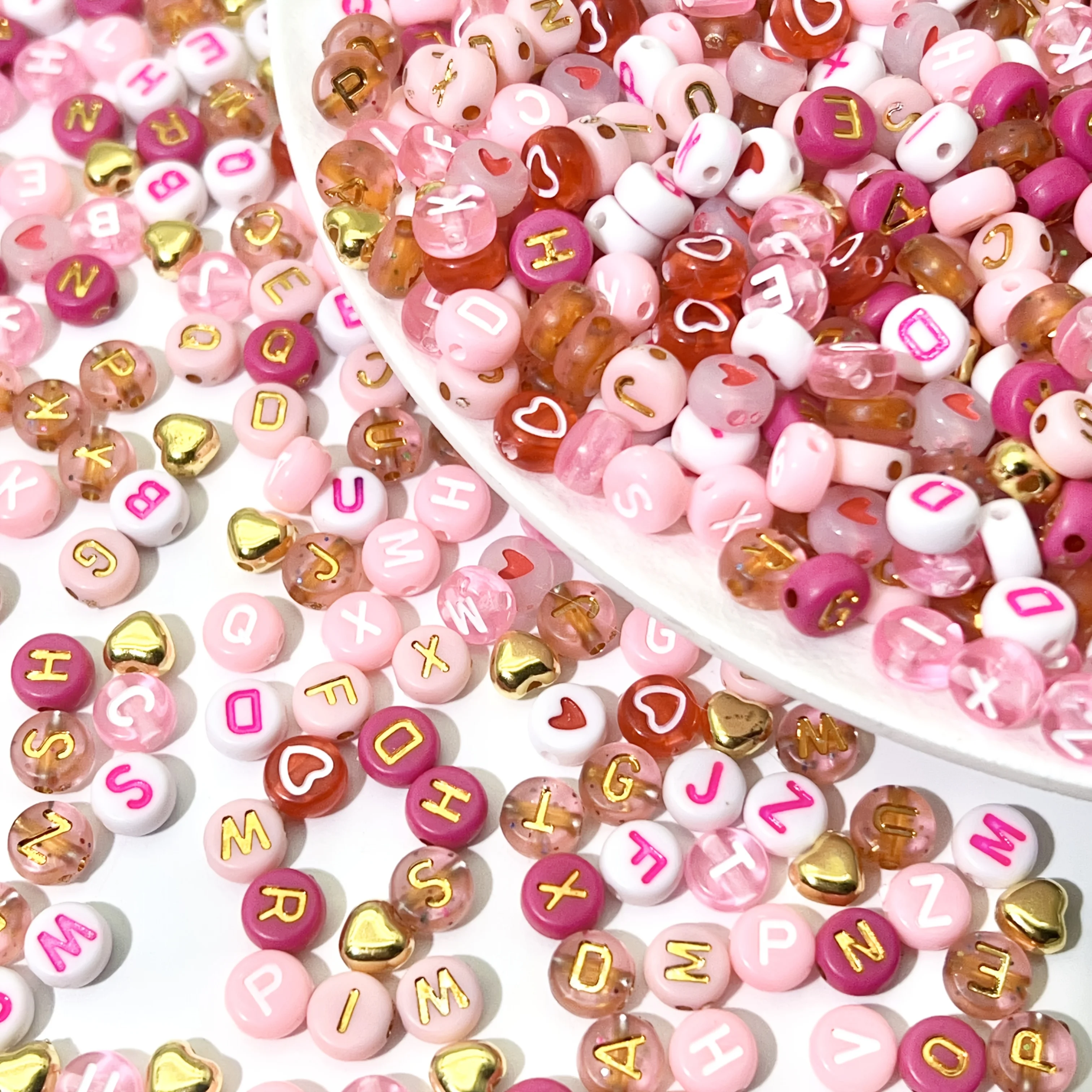 300/840pcs Pink, Red & White, Golden Letter & Heart Acrylic Beads Set - Jewelry Making Kit for DIY Bracelets, Necklaces image 4