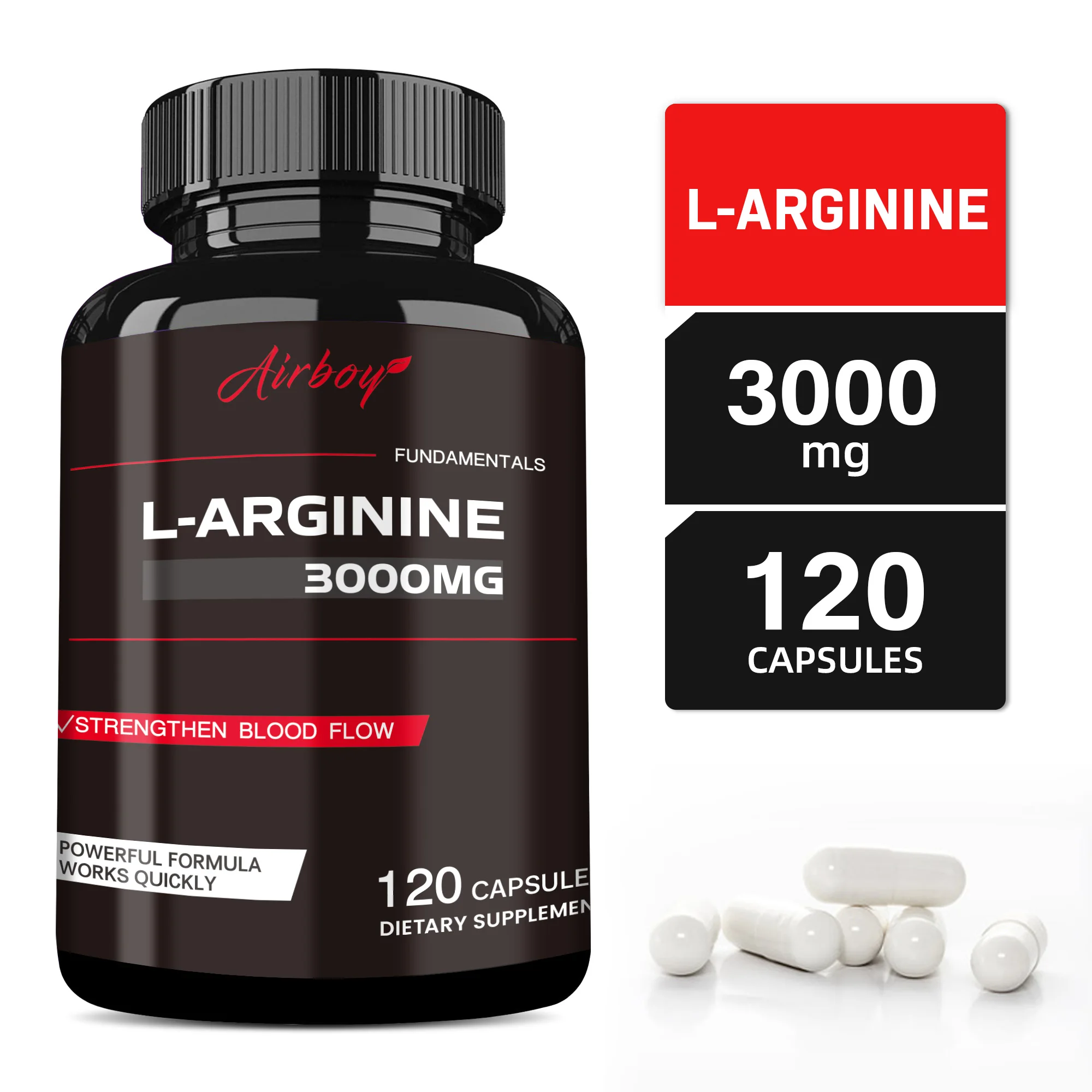 L-Arginine Capsules - Enhance Men's Energy, Muscle Mass, Endurance & Blood Flow - 120 Capsules