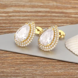 AIBEF Elegant Shiny Droplet Shape Crystal Stud Earrings Copper Zircon Women Engagement Wedding Jewelry Banquet Accessories Gift