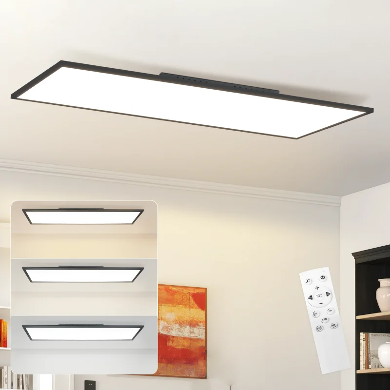 Moderne LED-Panel-Deckenleuchte 120x30cm 40W Schwarz/Weiß Rechteckig Dimmbar 3000K-6500K 3 Farbtemperaturen Fernbedienung Augenschonend Flimmerfrei Ultraflache Aufputzmontage für Büro Küche