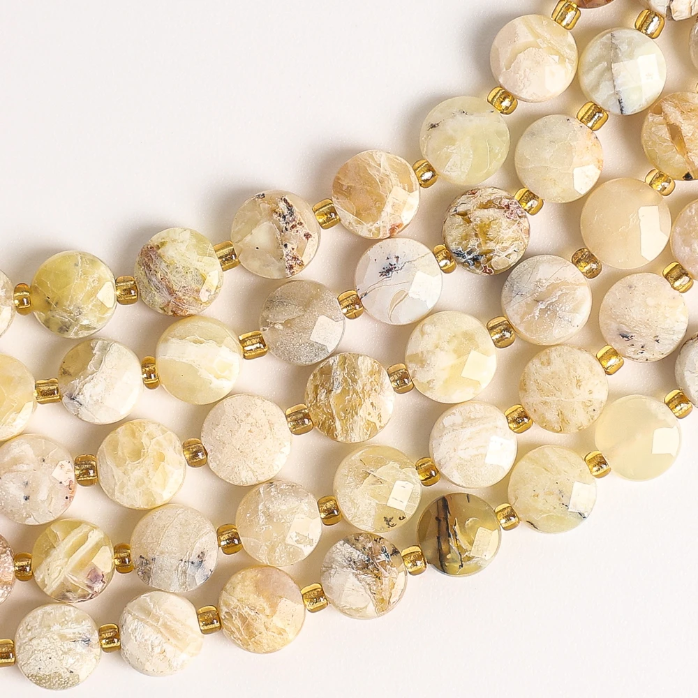 Gemstone Bracelet Healing - Natural Yellow Opal Beads Faceted Coin