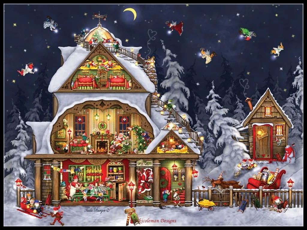 2024Santa’s House - Counted Cross Stitch Kits - DIY Handmade Needlework Embroidery 14 CT Aida Sets DMC Color