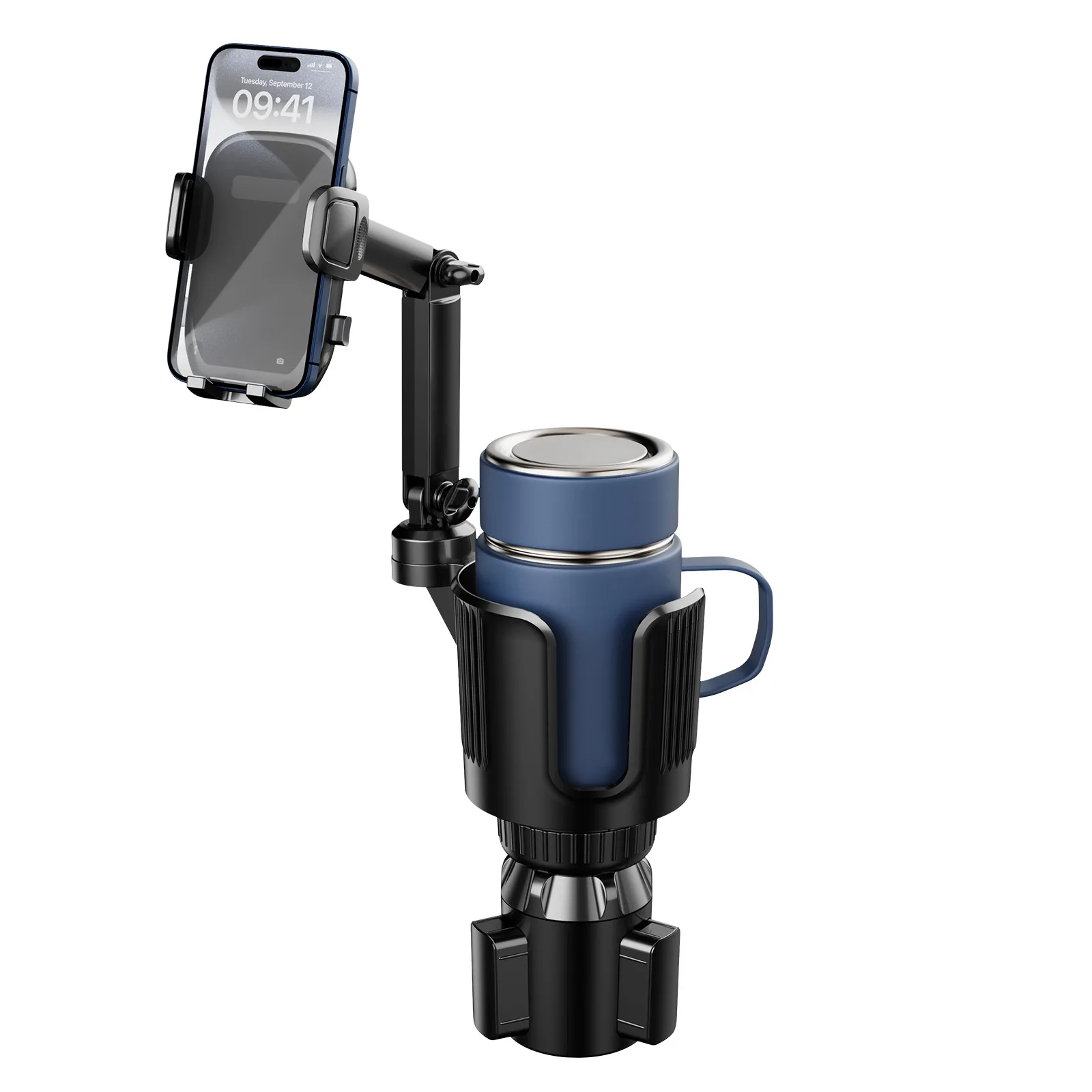 1Pc 2-in-1 Car Cup Holder Phone Mount, 360° Rotatable Adjustable Base Cup Expander Cell Phone Holder, Compatible for iPhone Samsung All Smartphones
