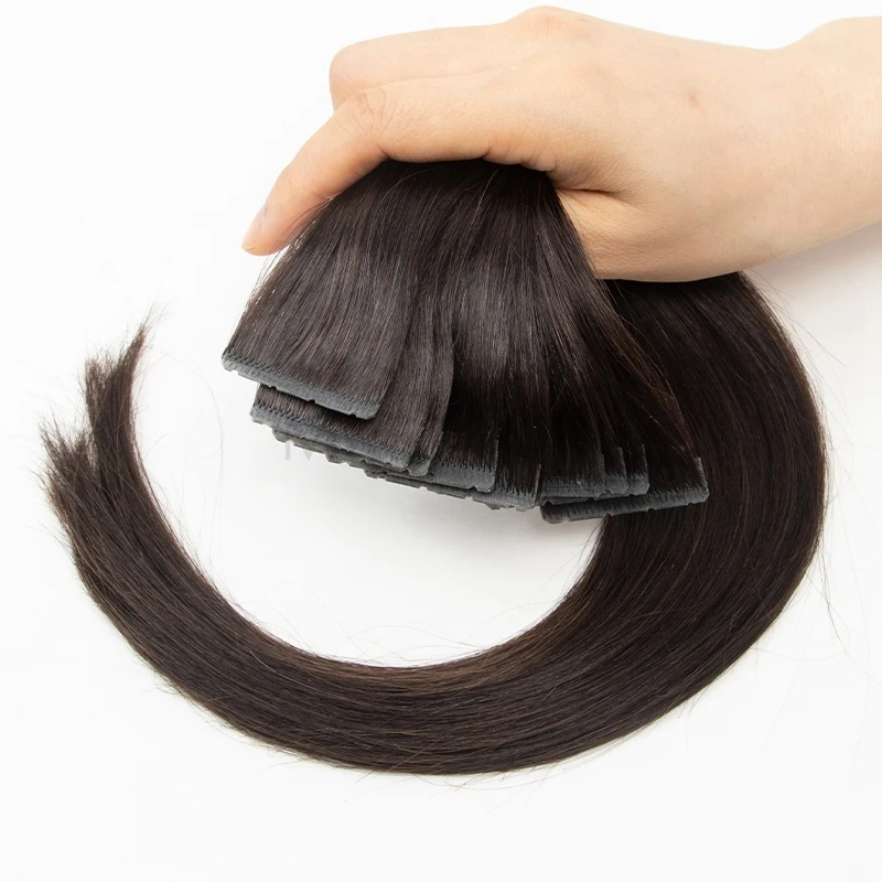 #2 Invisible Twin Tabs Hair Extensions 12-20 inches PU Skin Tape Human Hair 10pcs Natural Straight Micro Ring Weft Hair