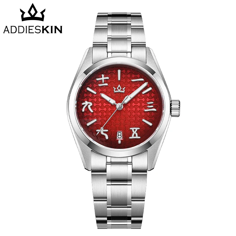 ADDIESKIN K011 Red Men Automatic Watch Ingot Texture 3D Engraved Dial Sapphire Crystal Miyota 9015 BGW9 Luminou Mechanical Watch
