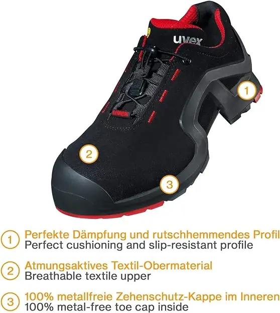 Uvex 8516 X Tended Support Safety Trainer S3 SRC ESD Work Shoes with Metalfree Toe Cap Black Red