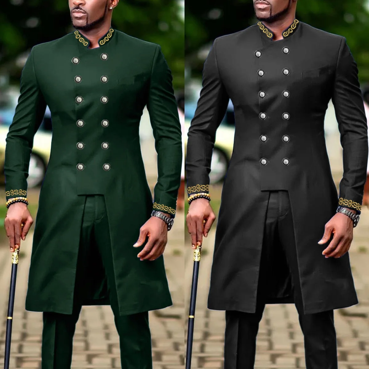 New 2Pc African Traditional O-Neck Outfit Dashiki Muslim Costume For Men Luxury Brand Clothing Full Pant Sets To Dress Kaftan