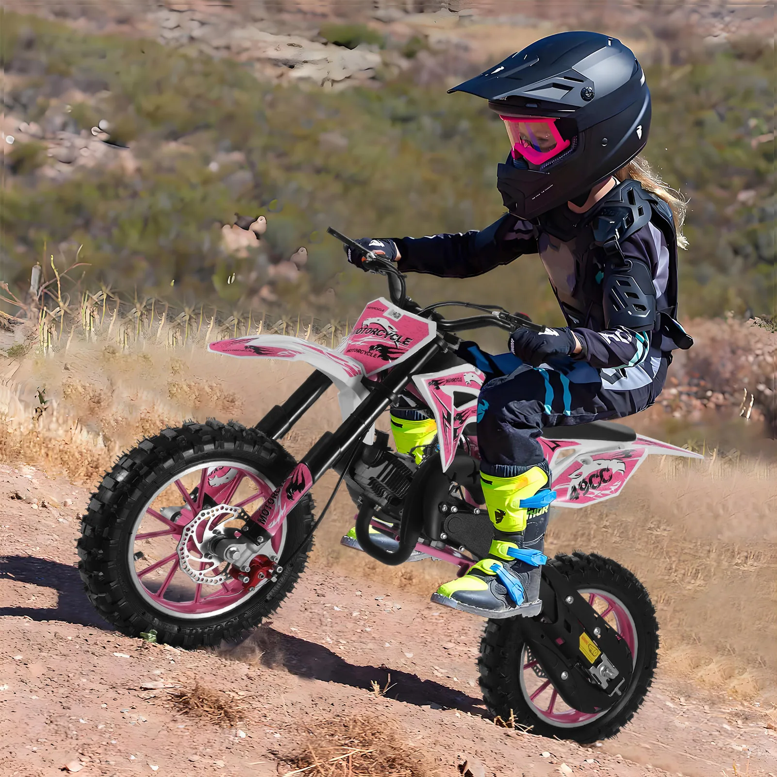Mini moto tout-terrain pour enfants, vélo de poche, motocross à essence, rose, 2 temps, 49cc, D343