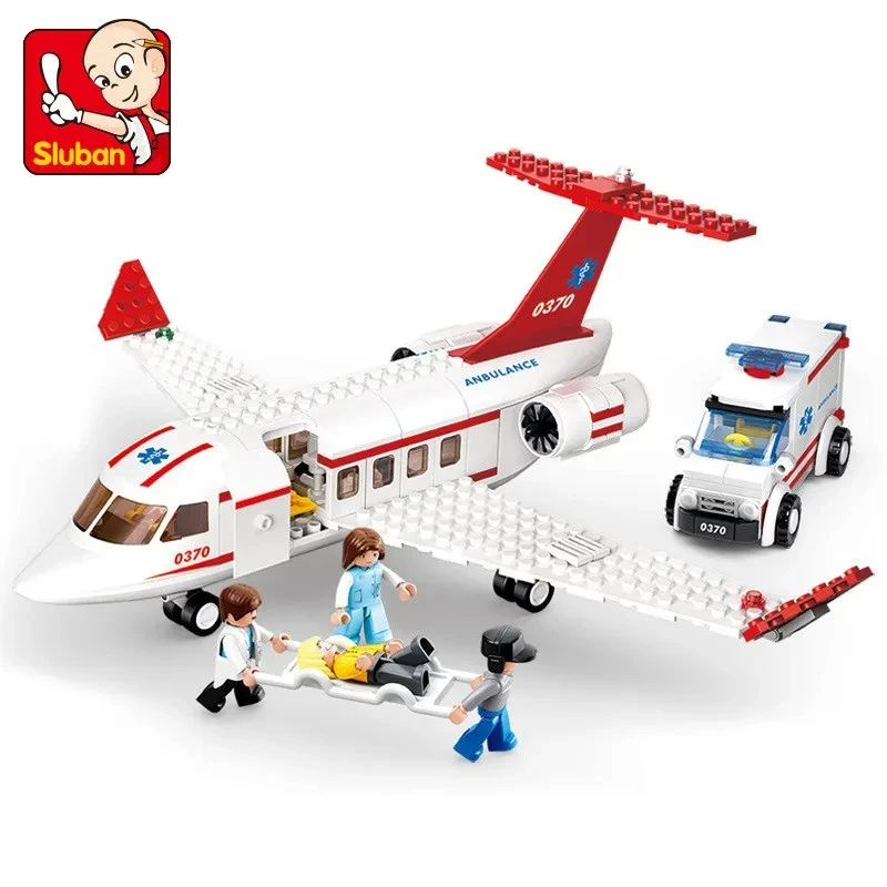 Sluban Creative City Airbus Cargo Aircraft Plane Building Blocks Air Ambulance Airplane Model Bricks Educational Toys Kids Gifts