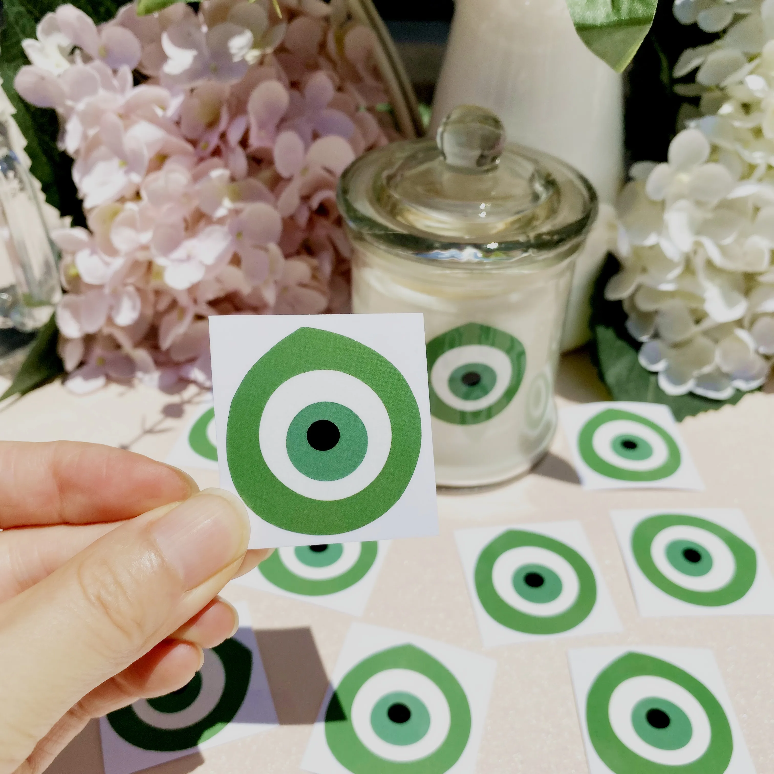 Emerald Green Evil Eyes Stickers Wedding Party  Glass containers Good Eye Vinyl Decals Decorations