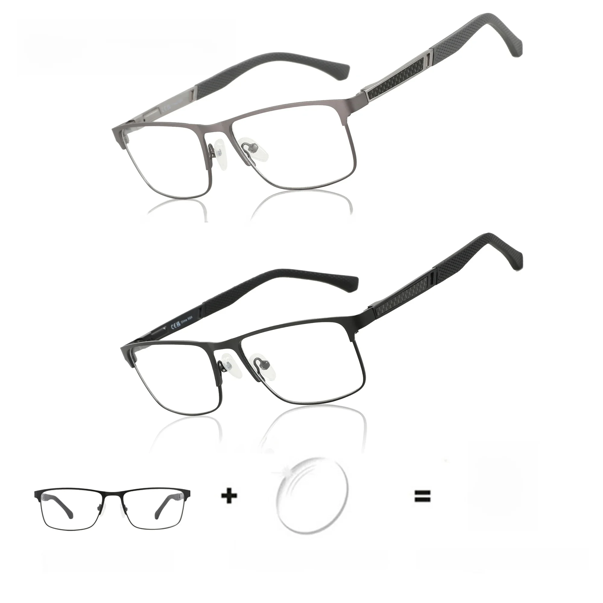 ZENOTTIC Fashion Square Progressive Brille mit verschreibungspflichtigem Carbonfaser-Federbein für