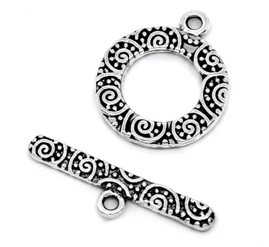 DoreenBeads przetyczka klamry ze stopu cynku okrągły antyczny srebrny kolorowy wzór biżuteria 19mm x 16mm(6/8 "x5/8")24mm x 6mm(1 "x2/8"),3 zestawy — zdjęcie 2