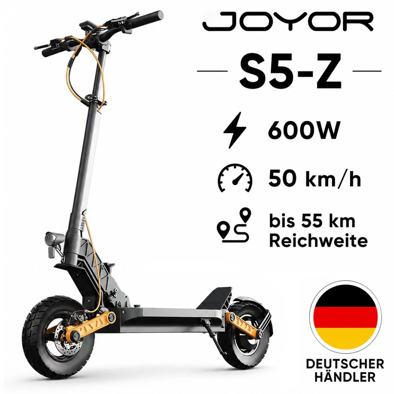Joyor S5 E-Scooter ohne Straßenzulassung 50 km/h 10 Zoll 600W 624 Wh 13 Ah Offroad Elektroroller E-Roller hohe Reichweite voll gefedert IP54 Scooter