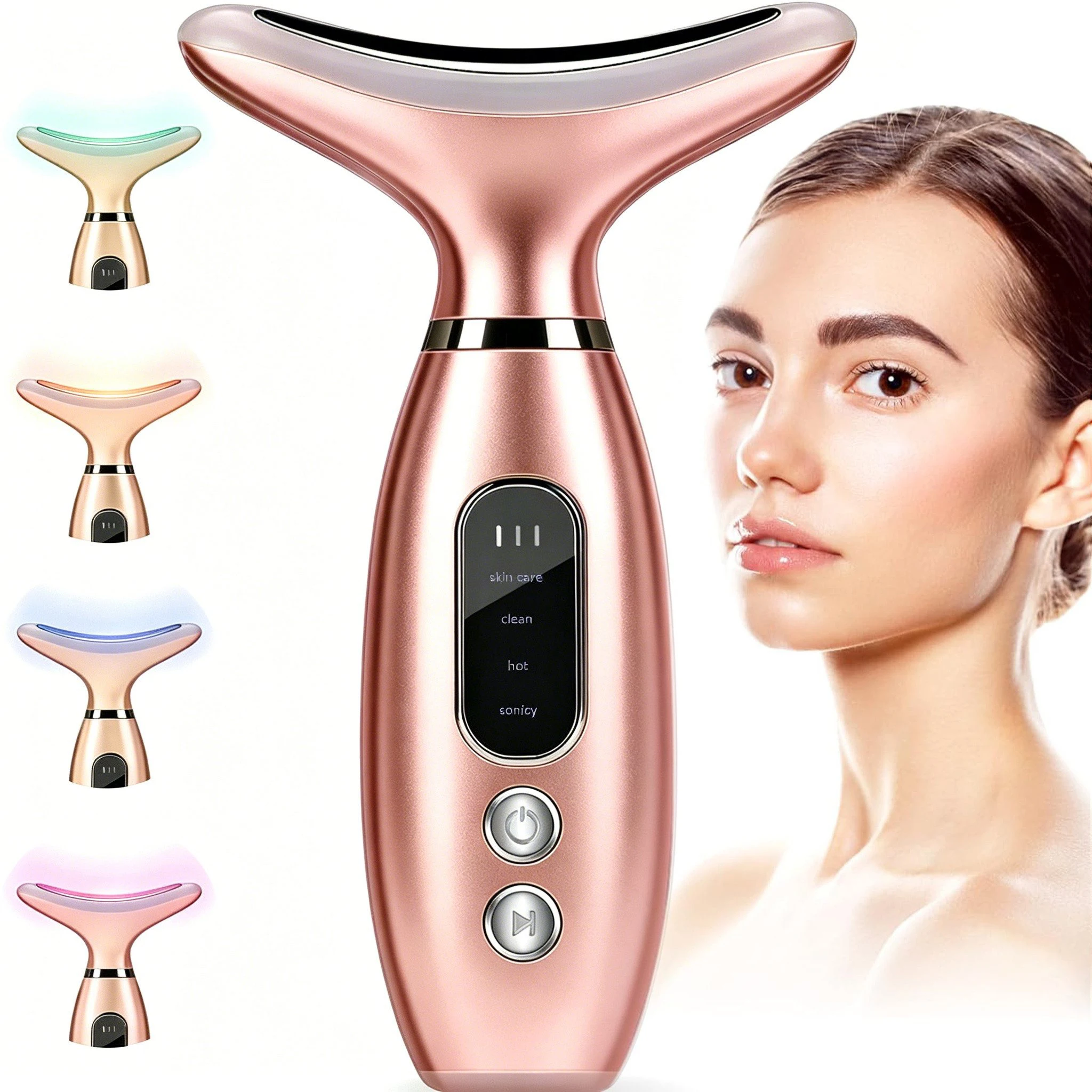 Masseur facial, masseur facial 4-en-1 avec une fonction 45 ° Fonction de chauffage, masseur de cou Gua Sha, rouleau de massage facial pour réduire le double menton, massage du visage et du cou pour une peau ferme, appareil de beauté LED pour le visage – pour femmes et hommes