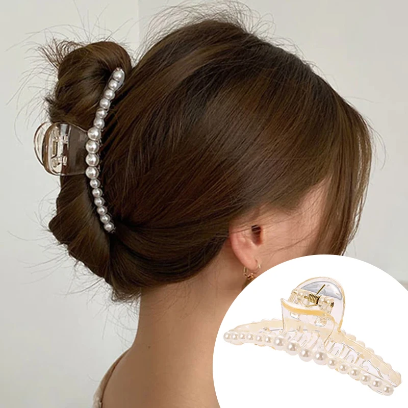 17KM Metal Silver Color Hair Claw Set Pearl Hairpins for Women Elegant Hair Clips Geometric Hair Accessories Crystal Barrette