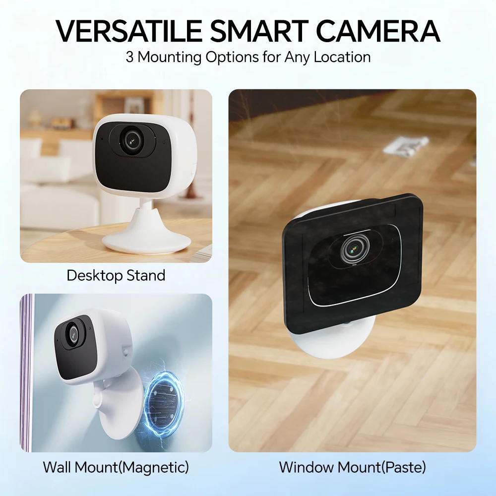 4MP Smart Mini Security Camera Full Color Night Vision WiFi Motion Detection 2-Way Audio Indoor Security Camera With Bracket
