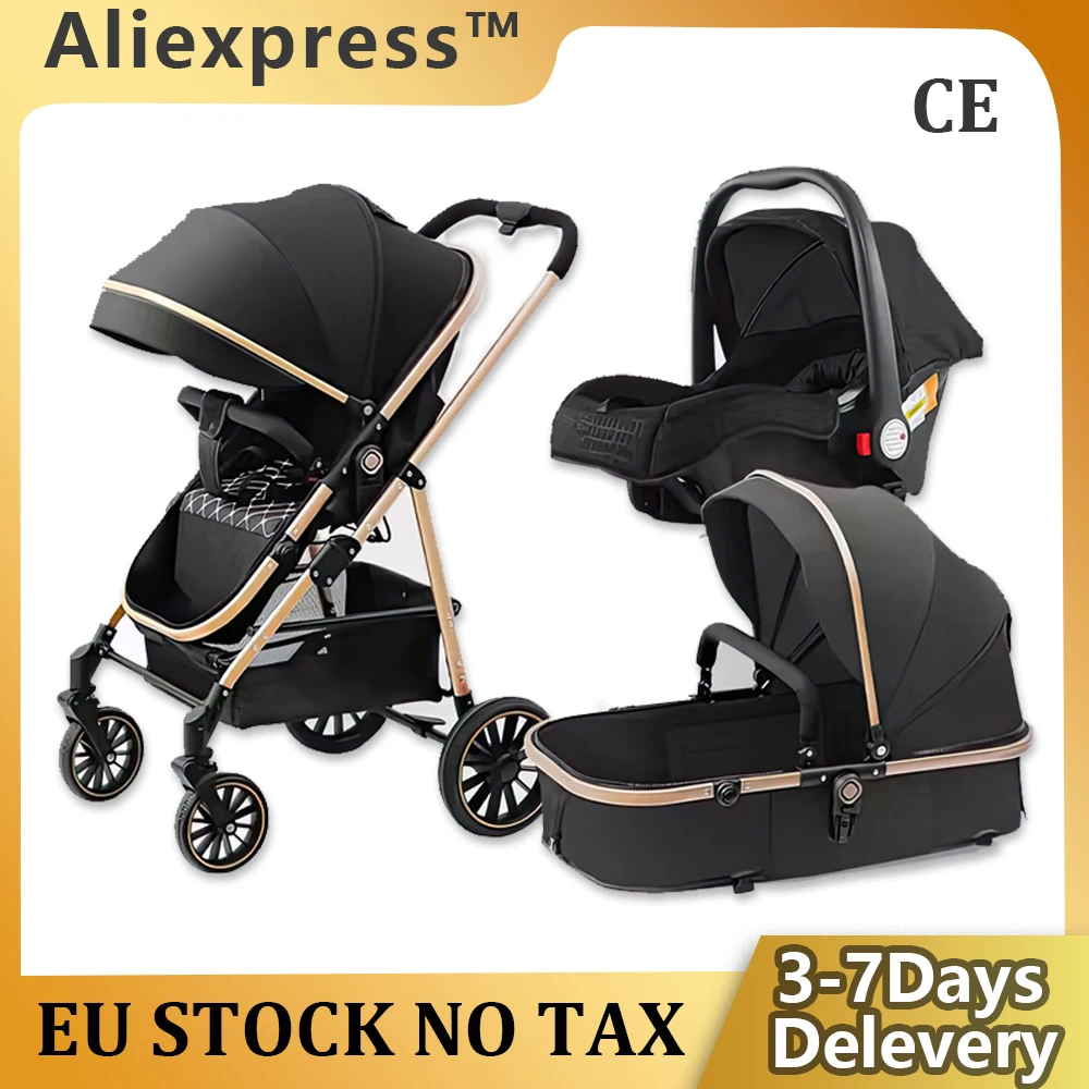 Baby Stroller 3 in 1 Luxurious Portable Baby Carriage Fold Pram High Landscape Aluminum Frame Newborn Infant Stroller