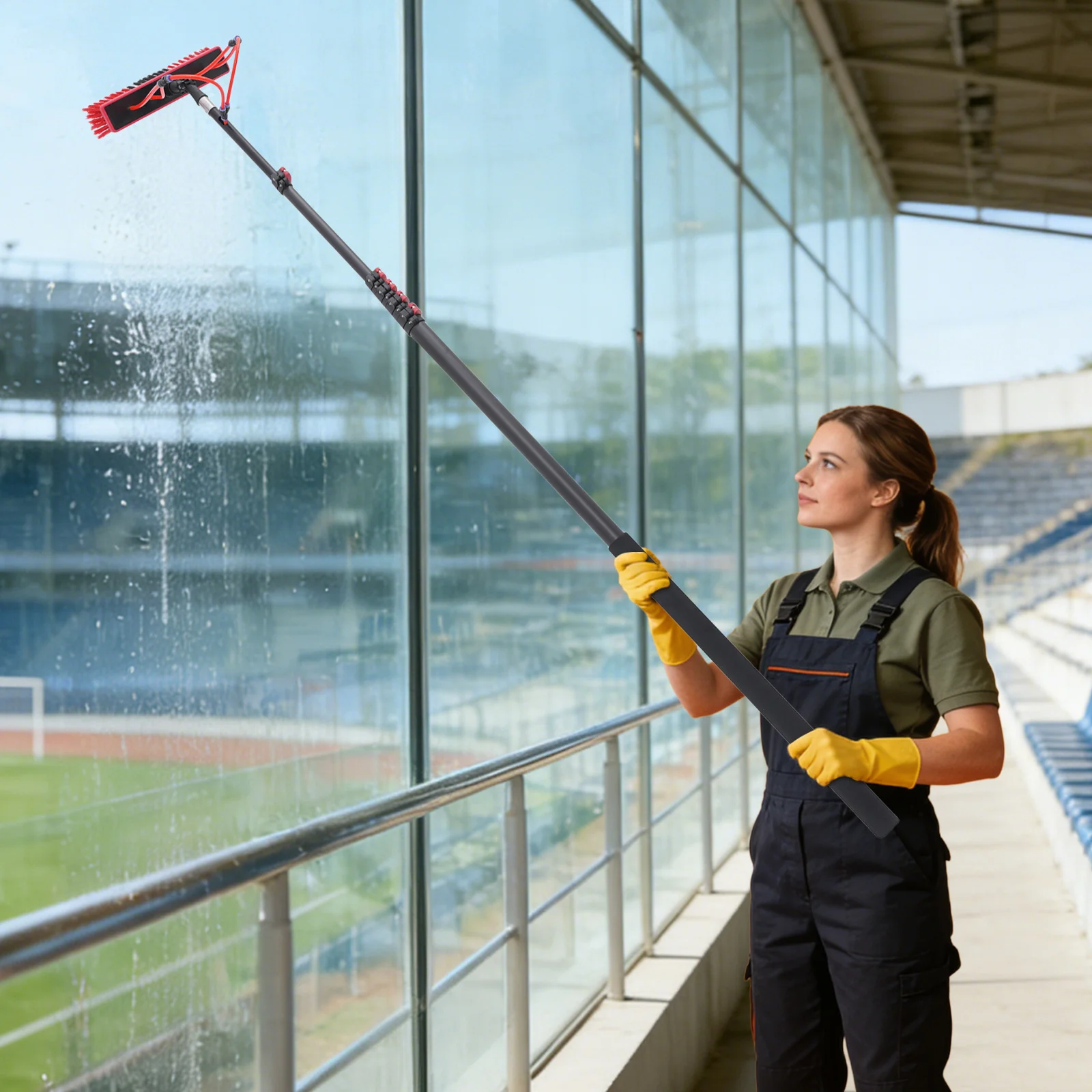 

Water Fed Brush Telescopic Pole 24ft Extendable Window Cleaning Brush Kit Cleaning Tool Window Cleaning Brush w/Hose Connector