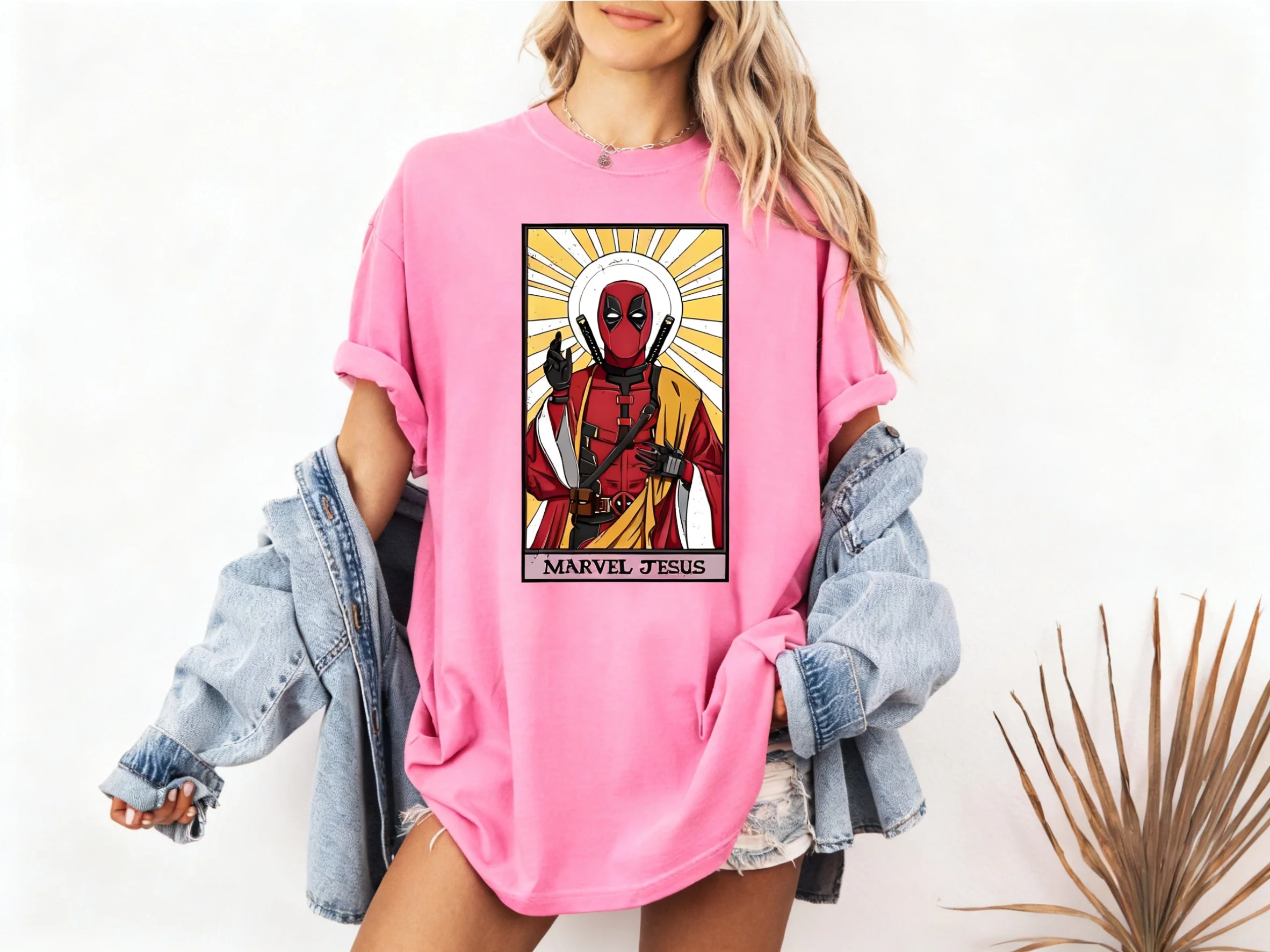 ألوان أعجوبة يسوع قميص ديدبول يسوع تي شيرت مضحك الراحة الدينية الأعلى مارفل ديدبول تي شيرت المنتقمون يسوع تي شيرت الصيف الخريف #4