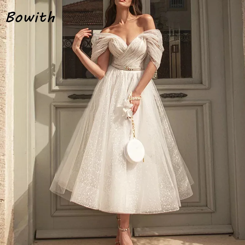 

Bowith Evening Dress Prom Elegant Gift For Women Luxury V-neck Shoulder Dresses Wedding Party Formal Occasion Gala Gown vestido