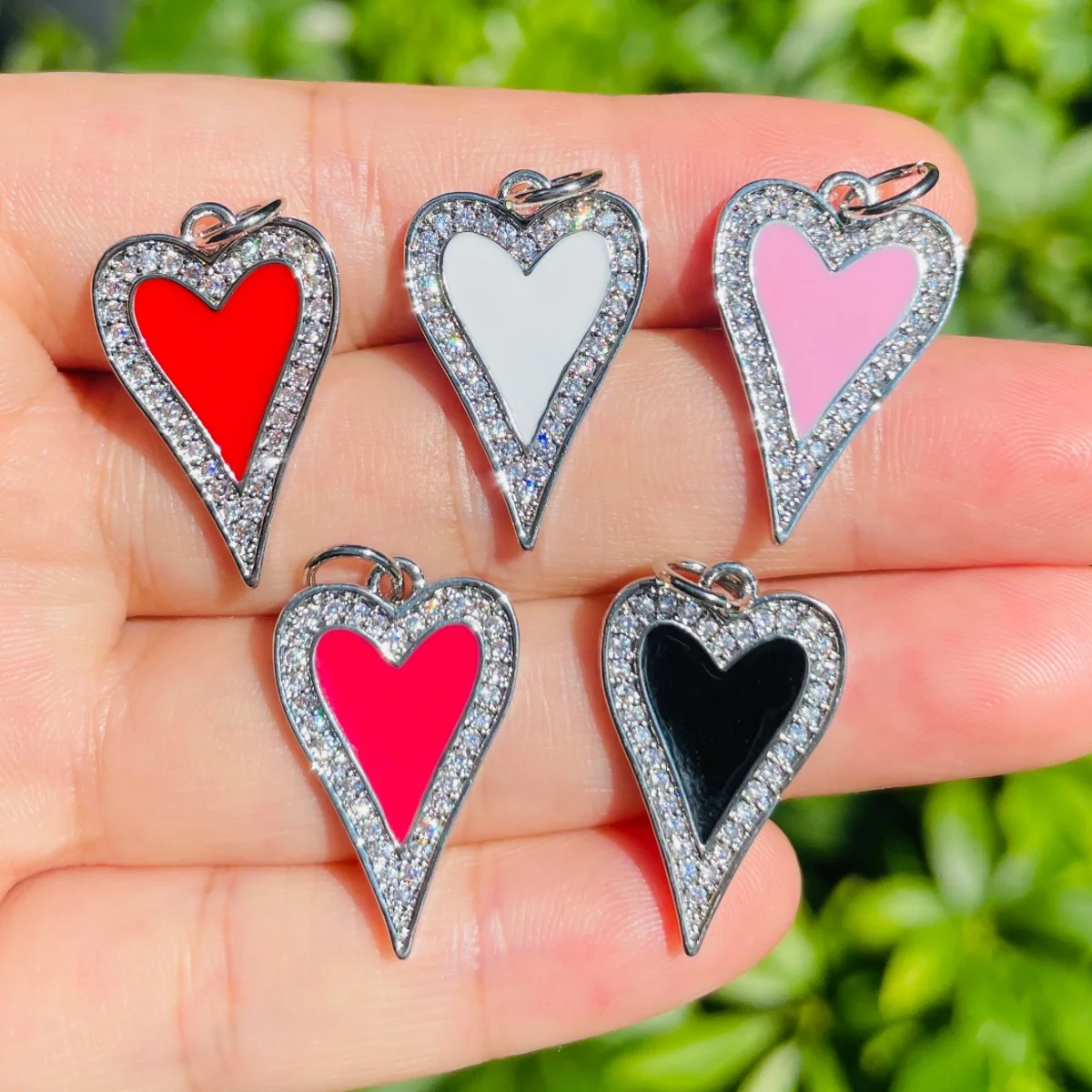 

5pcs Red Pink Black White Fuchsia Enamel Heart Charm Pendants Women Bracelet Necklace Making Zirconia Jewelry Findings Wholesale