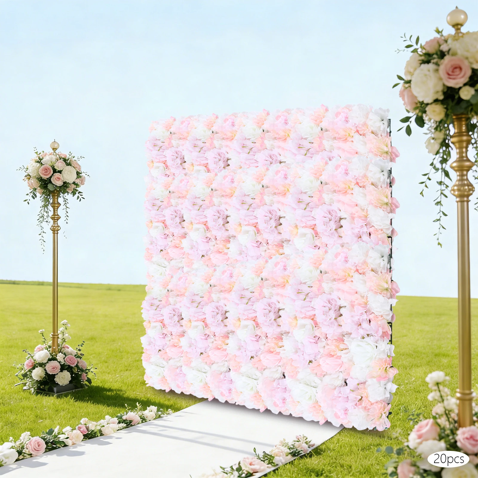 20 Stück Blumen-Wandhintergrund für Hochzeit, 15,74 x 23,62 Zoll, florale Rose, Wandpaneele, Party-Event-Hintergrund, Brautparty-Dekorationen – Detail 1