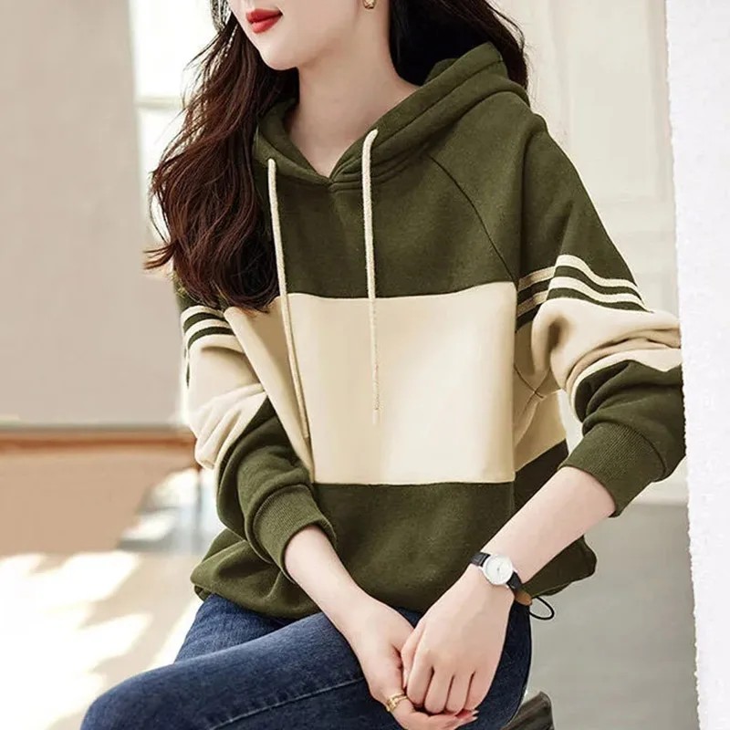 Ladies Splicing Together Large Size 4XL Sweatshirt 2024 Women Stripe Sweatershirts Spring Autumn Female Long Sleeves Hoodies