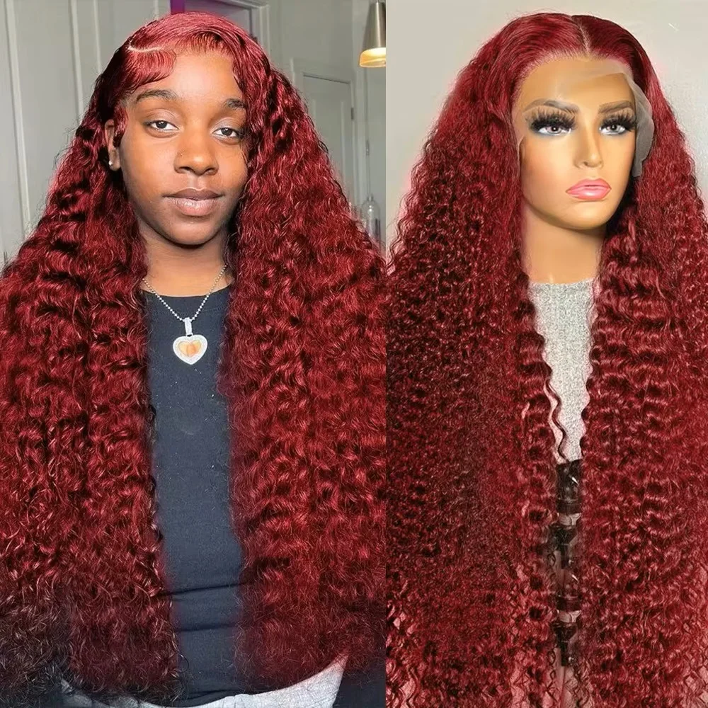 99J Burgundy Deep Wave Lace Front Wigs Human Hair 13x4 13x6 HD Lace Frontal Wig Pre Plucked Burgundy Human Hair Wigs Red Wig